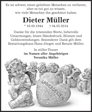 Traueranzeige von Dieter Müller von WVG - Wochenspiegel Aschersleben