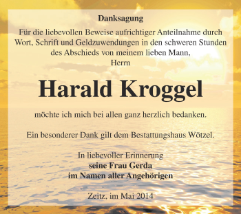 Traueranzeige von Harald Kroggel von Super Sonntag Zeitz