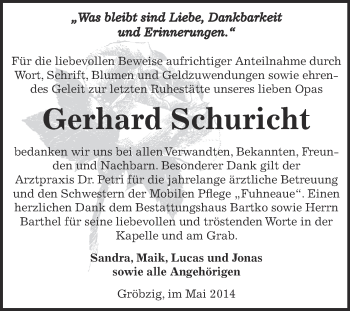 Traueranzeige von Gerhard Schuricht von WVG - Wochenspiegel Dessau / Köthen