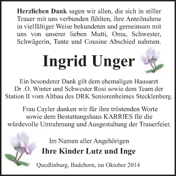Traueranzeige von Franziska Jansch von Mitteldeutsche Zeitung Sangerhausen