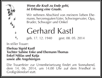 Traueranzeige von Gerhard Kastl von Mitteldeutsche Zeitung Merseburg/Querfurt