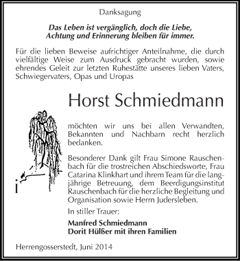 Traueranzeige von Horst Schmiedmann von Mitteldeutsche Zeitung Naumburg/Nebra