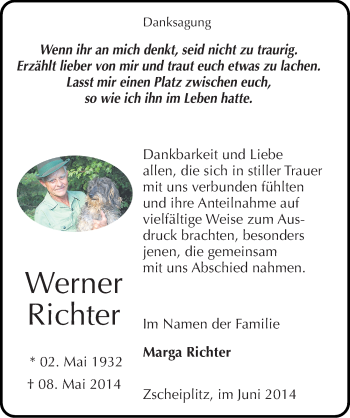 Traueranzeige von Werner Richter von Mitteldeutsche Zeitung Naumburg/Nebra