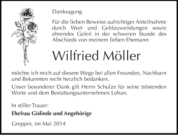 Traueranzeige von Wilfried Möller von Mitteldeutsche Zeitung Bitterfeld