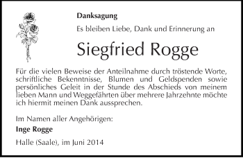 Traueranzeige von Siegfried Rogge von Mitteldeutsche Zeitung Halle/Saalkreis