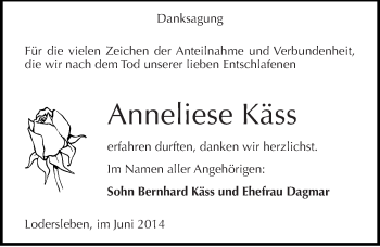 Traueranzeige von Anneliese Käss von Mitteldeutsche Zeitung Merseburg/Querfurt