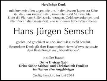 Traueranzeige von Hans-Jürgen Semsch von Mitteldeutsche Zeitung Merseburg/Querfurt