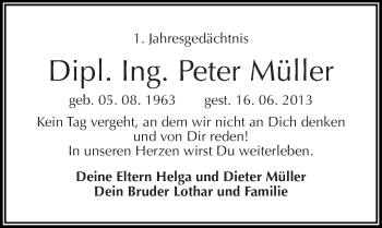 Traueranzeige von Peter Müller von Mitteldeutsche Zeitung