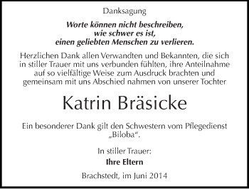 Traueranzeige von Katrin Bräsicke von Mitteldeutsche Zeitung Halle/Saalkreis
