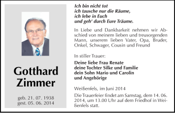 Traueranzeige von Gotthard Zimmer von Mitteldeutsche Zeitung Weißenfels