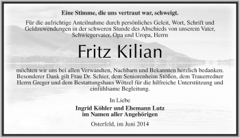 Traueranzeige von Fritz Kilian von Mitteldeutsche Zeitung Zeitz