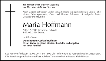 Traueranzeige von Maria Hoffmann von Mitteldeutsche Zeitung Dessau-Roßlau