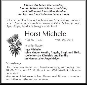 Traueranzeige von Horst Michele von Mitteldeutsche Zeitung Naumburg/Nebra