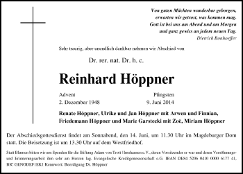 Traueranzeige von Reinhard Höppner von Mitteldeutsche Zeitung Halle/Saalkreis