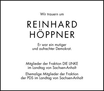 Traueranzeige von Reinhard Höppner von Mitteldeutsche Zeitung