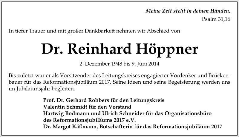  Traueranzeige für Reinhard Höppner vom 12.06.2014 aus Mitteldeutsche Zeitung