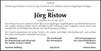 Traueranzeige von Jörg Ristow von Mitteldeutsche Zeitung Bernburg