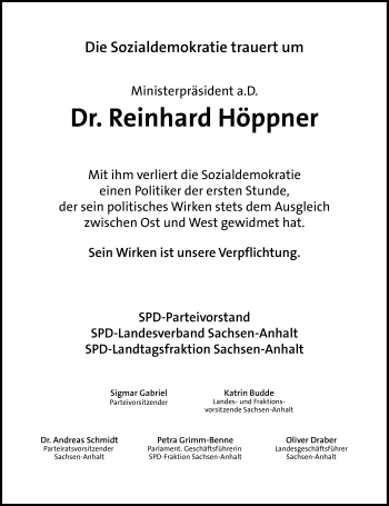 Traueranzeige von Reinhard Höppner von Mitteldeutsche Zeitung