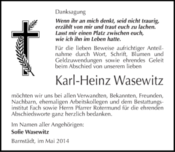 Traueranzeige von Karl-Heinz Wasewitz von Mitteldeutsche Zeitung