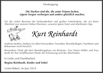 Traueranzeige von Kurt Reinhardt von Mitteldeutsche Zeitung Mansfelder Land