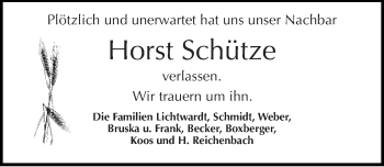Traueranzeige von Horst Schütze von Mitteldeutsche Zeitung Naumburg/Nebra
