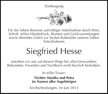 Traueranzeige von Siegfried Hesse von Mitteldeutsche Zeitung Naumburg/Nebra