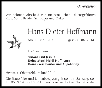 Traueranzeige von Hans-Dieter Hoffmann von Mitteldeutsche Zeitung Mansfelder Land
