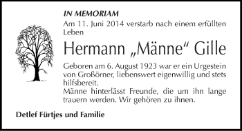 Traueranzeige von Hermann Gille von Mitteldeutsche Zeitung Mansfelder Land