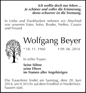 Traueranzeige von Wolfgang Beyer von Mitteldeutsche Zeitung Naumburg/Nebra