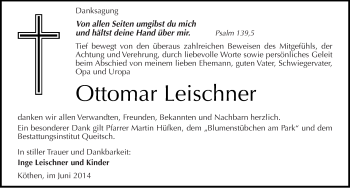 Traueranzeige von Ottomar Leischner von Mitteldeutsche Zeitung Köthen