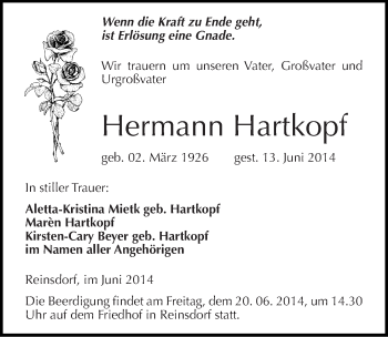 Traueranzeige von Hermann Hartkopf von Mitteldeutsche Zeitung Naumburg/Nebra