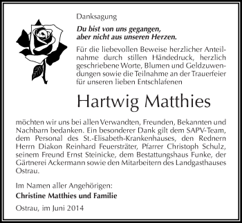 Traueranzeige von Hartwig Matthies von Mitteldeutsche Zeitung Halle/Saalkreis