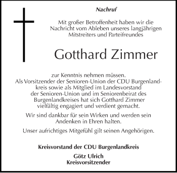 Traueranzeige von Gotthard Zimmer von Mitteldeutsche Zeitung