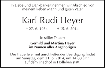 Traueranzeige von Karl Rudi Heyer von Mitteldeutsche Zeitung Halle/Saalkreis