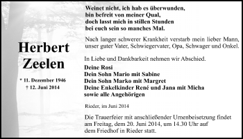 Traueranzeige von Herbert Zeelen von Mitteldeutsche Zeitung Quedlinburg
