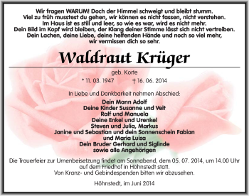 Traueranzeige von Wardraut Krüger von Mitteldeutsche Zeitung Halle/Saalkreis