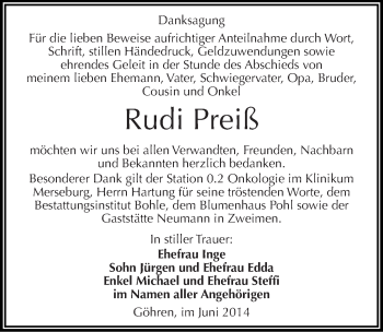 Traueranzeige von Rudi Preiß von Mitteldeutsche Zeitung Merseburg/Querfurt