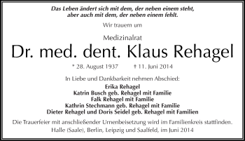 Traueranzeige von Klaus Rehagel von Mitteldeutsche Zeitung Halle/Saalkreis