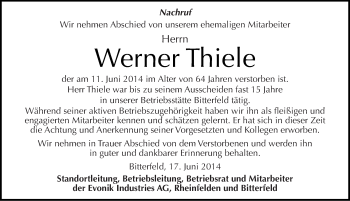 Traueranzeige von Werner Thiele von Mitteldeutsche Zeitung Bitterfeld