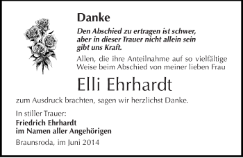Traueranzeige von Elli Ehrhardt von Mitteldeutsche Zeitung Naumburg/Nebra