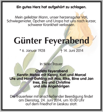 Traueranzeige von Günter Feyerabend von Mitteldeutsche Zeitung