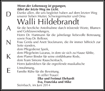 Traueranzeige von Walli Hildebrandt von Mitteldeutsche Zeitung Naumburg/Nebra