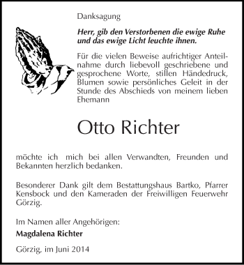 Traueranzeige von Otto Richter von Mitteldeutsche Zeitung Köthen