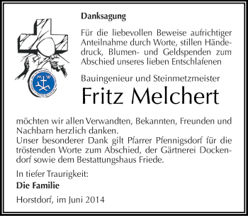 Traueranzeige von Fritz Melchert von Mitteldeutsche Zeitung
