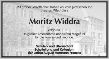 Traueranzeige von Moritz Widdra von Mitteldeutsche Zeitung Halle/Saalkreis