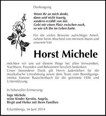 Traueranzeige von Horst Michele von Mitteldeutsche Zeitung Naumburg/Nebra