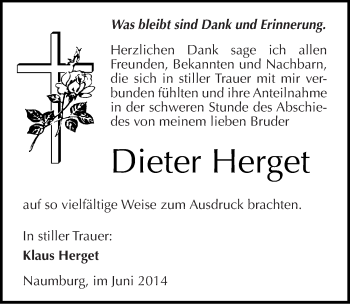 Traueranzeige von Dieter Herget von Mitteldeutsche Zeitung Naumburg/Nebra