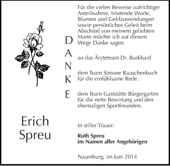 Traueranzeige von Erich Spreu von Mitteldeutsche Zeitung Naumburg/Nebra