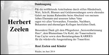 Traueranzeige von Herbert Zeelen von Mitteldeutsche Zeitung Quedlinburg