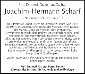 Traueranzeige von Joachim-Hermann Scharf von Mitteldeutsche Zeitung Halle/Saalkreis